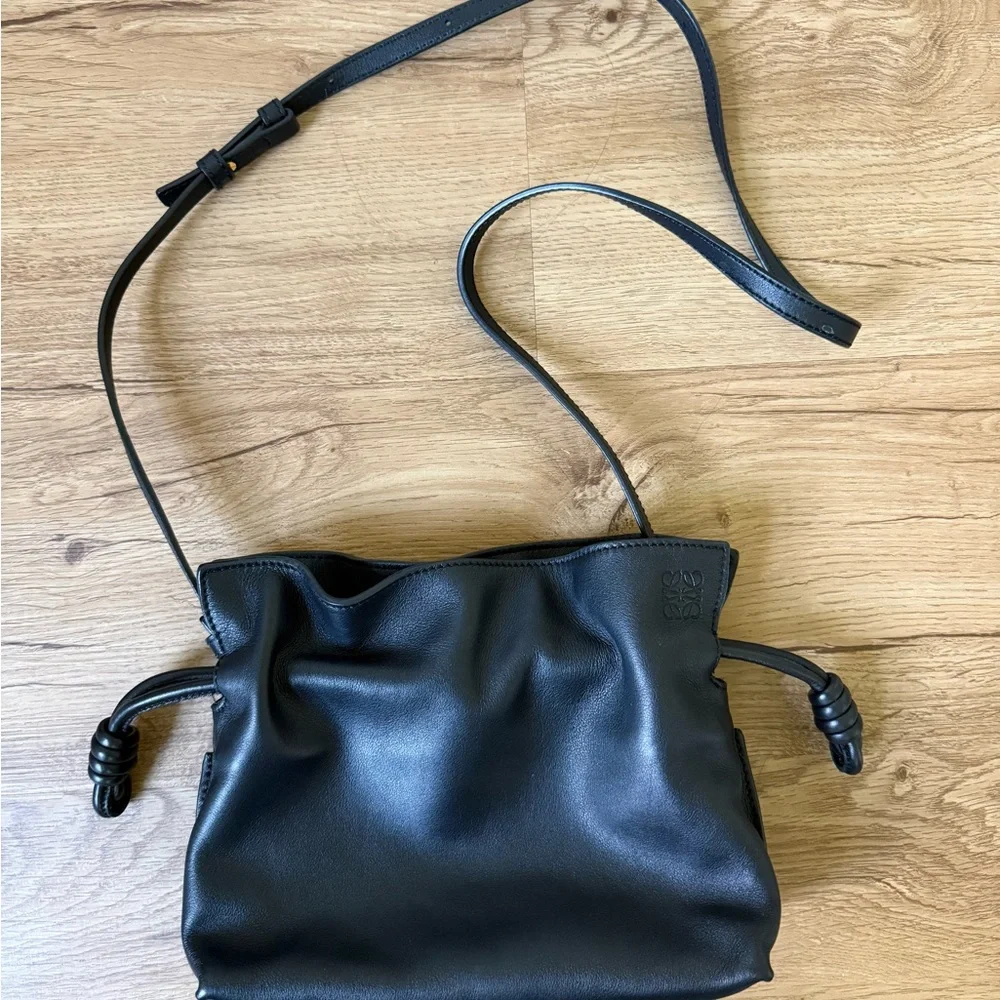 Loewe Flamenco mini - Black Leather Drawstring Crossbody Bag - Picture 1 of 10